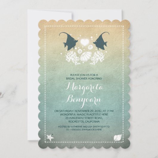 かわいい魚のビーチブライダルシャワー招待状 招待状 (正面)