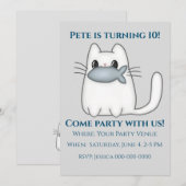 かわいい魚のプレゼントの誕生日ねこ 招待状 (正面/裏面)