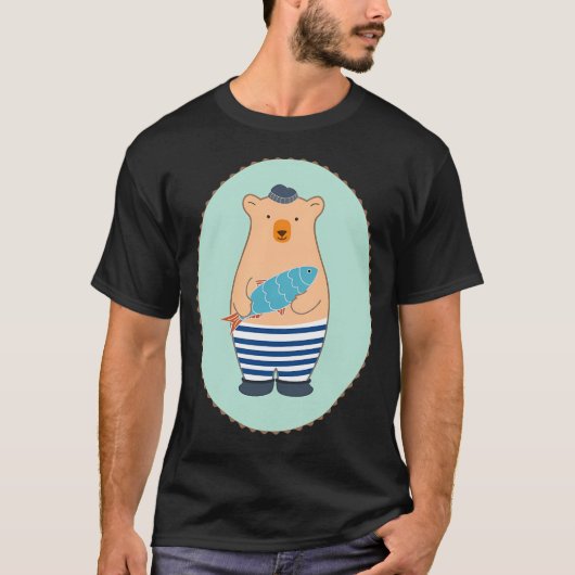かわいい魚の人熊と魚 Tシャツ (正面)