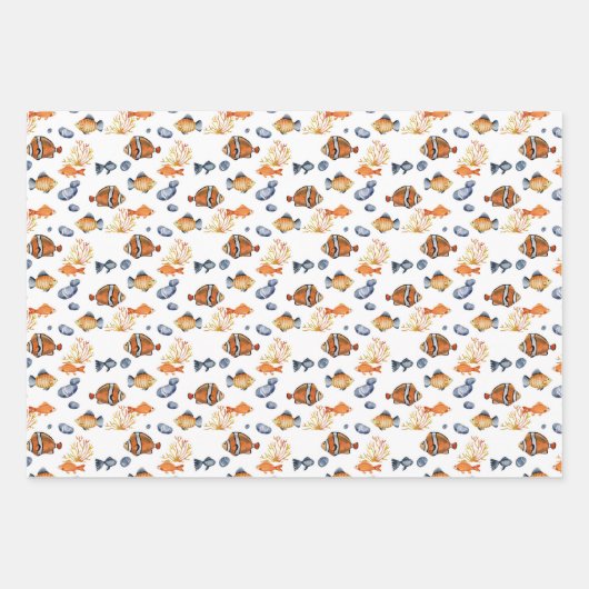 かわいい魚の愛好家タイル模様 ラッピングペーパーシート (正面3)
