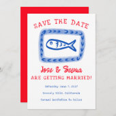 かわいい魚の手描き甘い赤青カスタム色 セーブザデート (正面/裏面)