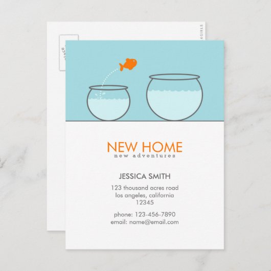 かわいい魚の新しいホームおもしろいはがき 案内ポストカード (正面/裏面)