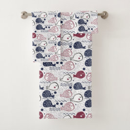 かわいい魚の柄のタオルセット バスタオルセット