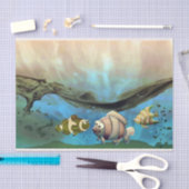 かわいい魚の水中海切り離し 薄葉紙 (クラフト)