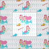 かわいい魚の泳ぐ人魚 ファブリック (タイル)