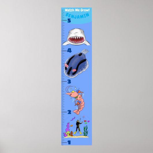 かわいい魚の海の生き物の漫画の成長チャート ポスター (正面)