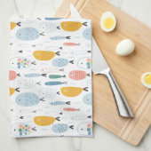 かわいい魚の群れ キッチンタオル (四つ折り)