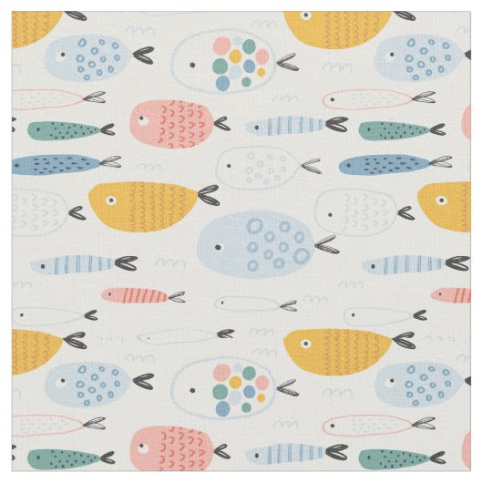 かわいい魚の群れ ファブリック (クローズアップ)