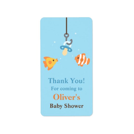 かわいい魚の餌魚釣り赤ちゃんシャワー装飾 ラベル (正面)
