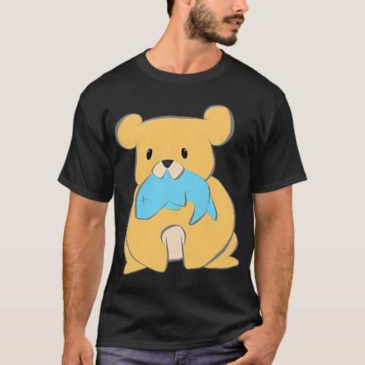 かわいい魚を持つ小さな熊 Tシャツ (正面)
