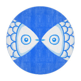 かわいい魚カップル青い白い抽象芸術模様 カッティングボード