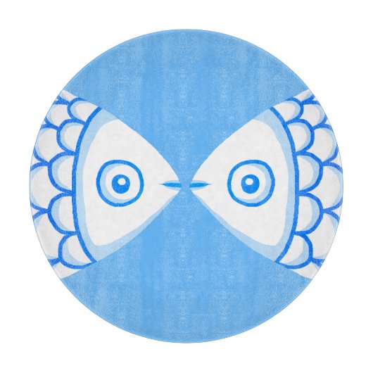 かわいい魚カップル青い白い抽象芸術模様 カッティングボード (正面)