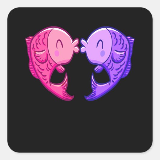 かわいい魚キスをするハート水族館評論家 スクエアシール (正面)