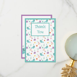 かわいい魚タコミントグリーン少年少女 サンキューカード