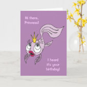 かわいい魚プリンセスキッドの誕生日カード カード (黄色い花)