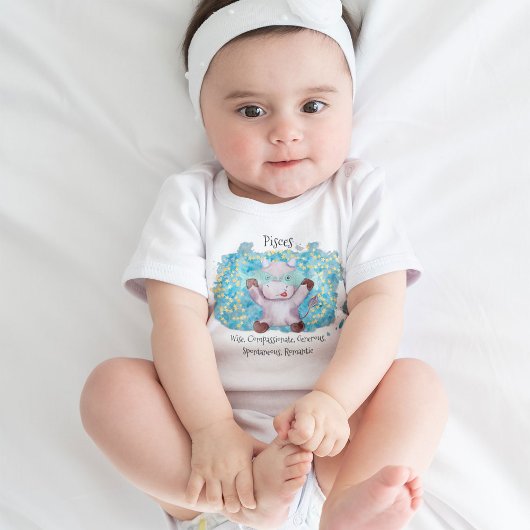 かわいい魚座フィッシュウォーターカラーブル〔占星術の〕十二宮図 ベビーボディスーツ