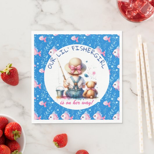 かわいい魚釣りをテーマにした少女の赤ちゃんシャワー スタンダードランチョンナプキン (インサイチュ)
