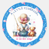 かわいい魚釣りをテーマにした少女の赤ちゃんシャワー ラウンドシール (正面)