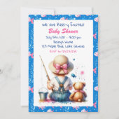 かわいい魚釣りをテーマにした少女の赤ちゃんシャワー 招待状 (正面)