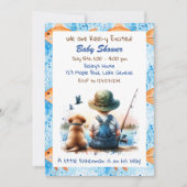 かわいい魚釣りをテーマにした少年の赤ちゃんシャワー 招待状 (正面)