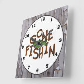 かわいい魚釣りキャビン単語アートフィッシュウォールクロック スクエア壁時計 (傾斜)