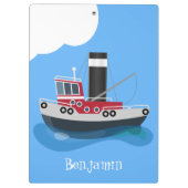 かわいい魚釣りトローラーボート漫画イラストレーション クリップボード (裏面)