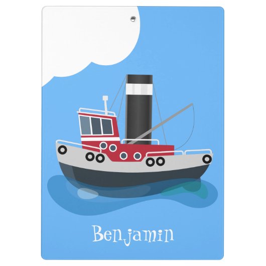 かわいい魚釣りトローラーボート漫画イラストレーション クリップボード (裏面)