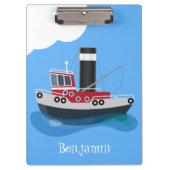 かわいい魚釣りトローラーボート漫画イラストレーション クリップボード (正面)