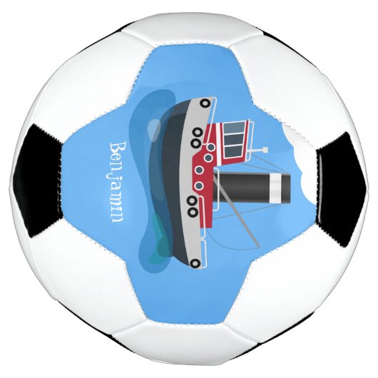 かわいい魚釣りトローラーボート漫画イラストレーション サッカーボール (回転)