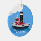 かわいい魚釣りトローラーボート漫画イラストレーション セラミックオーナメント (右)