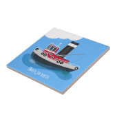 かわいい魚釣りトローラーボート漫画イラストレーション タイル (側面)