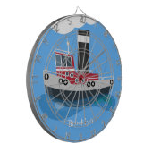 かわいい魚釣りトローラーボート漫画イラストレーション ダーツボード (正面左)