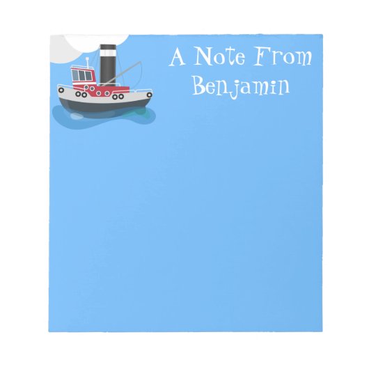 かわいい魚釣りトローラーボート漫画イラストレーション ノートパッド (正面)