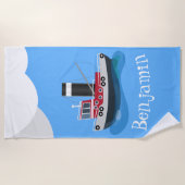 かわいい魚釣りトローラーボート漫画イラストレーション ビーチタオル (正面)