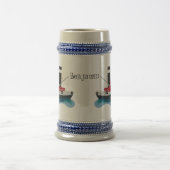 かわいい魚釣りトローラーボート漫画イラストレーション ビールジョッキ (中央)