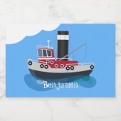 かわいい魚釣りトローラーボート漫画イラストレーション フードラベル (シングルラベル)