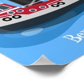 かわいい魚釣りトローラーボート漫画イラストレーション ポスター (角)