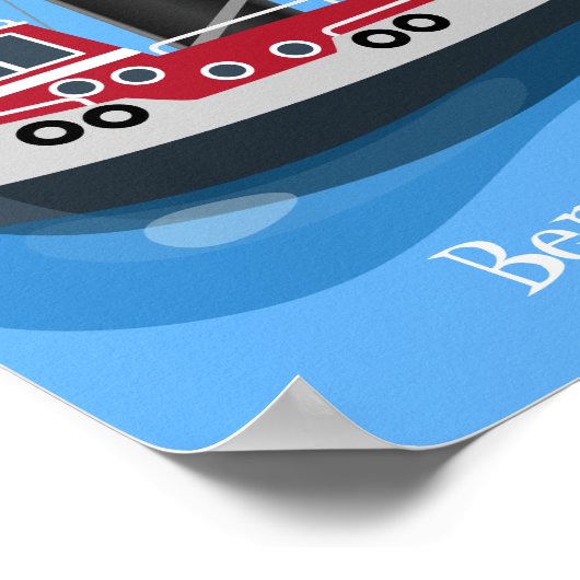 かわいい魚釣りトローラーボート漫画イラストレーション ポスター (角)