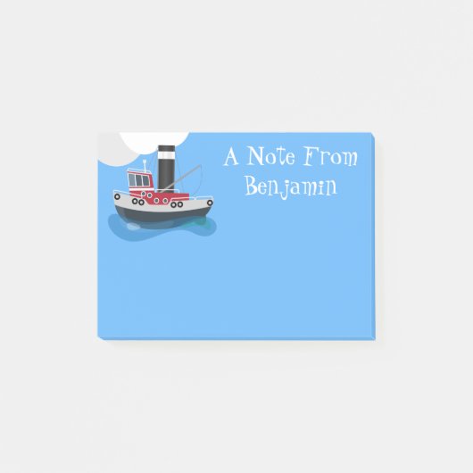 かわいい魚釣りトローラーボート漫画イラストレーション ポストイット (正面)