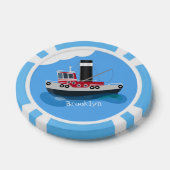 かわいい魚釣りトローラーボート漫画イラストレーション ポーカーチップ (シングル)