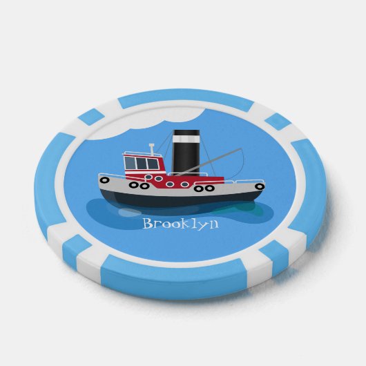 かわいい魚釣りトローラーボート漫画イラストレーション ポーカーチップ (シングル)
