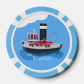 かわいい魚釣りトローラーボート漫画イラストレーション ポーカーチップ (裏面)