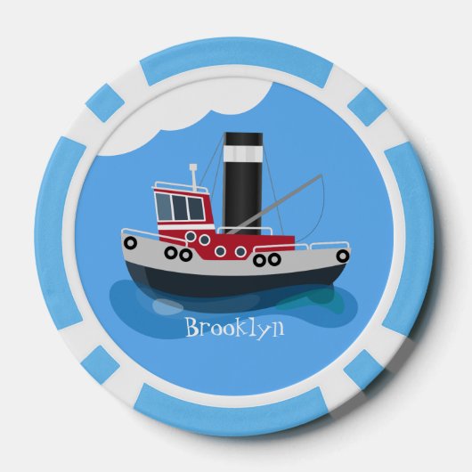 かわいい魚釣りトローラーボート漫画イラストレーション ポーカーチップ (裏面)