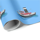 かわいい魚釣りトローラーボート漫画イラストレーション ラッピングペーパー (ロールコーナー)