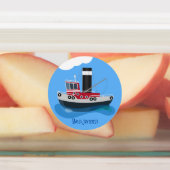 かわいい魚釣りトローラーボート漫画イラストレーション ラベル (貼付)