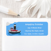 かわいい魚釣りトローラーボート漫画イラストレーション ラベル (インサイチュ)