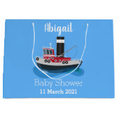 かわいい魚釣りトローラーボート漫画イラストレーション ラージペーパーバッグ (正面)