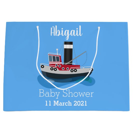 かわいい魚釣りトローラーボート漫画イラストレーション ラージペーパーバッグ (正面)