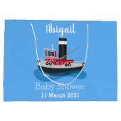 かわいい魚釣りトローラーボート漫画イラストレーション ラージペーパーバッグ (裏面)