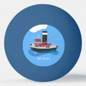 かわいい魚釣りトローラーボート漫画イラストレーション 卓球ボール (裏面)